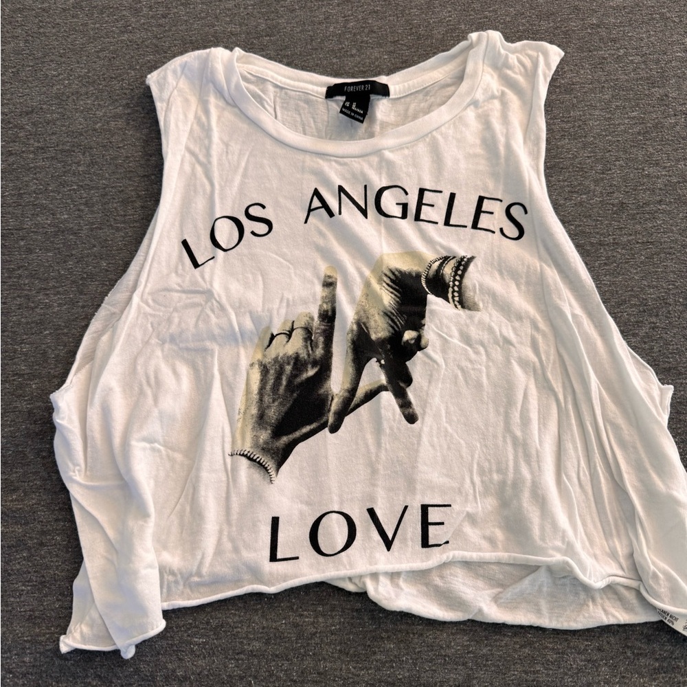 Forever 21 White Los Angeles Love Graphic Muscle Tank Cropped Top